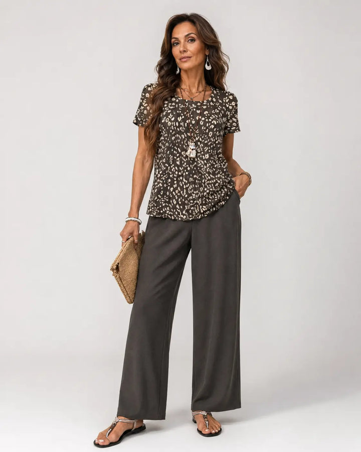 Higinia™ | Women's Animal Print Top &amp; Wide-Leg Pants Two-Piece Set