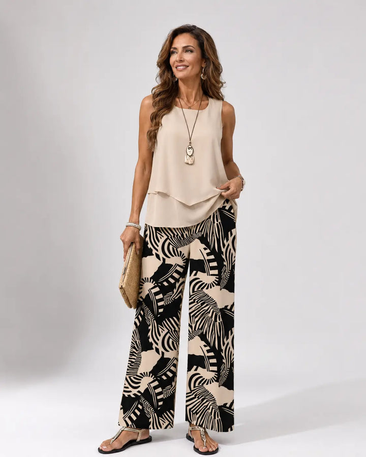 Ignacia™ | Women's Sleeveless Blouse &amp; Botanical Wide-Leg Pants Two-Piece Set