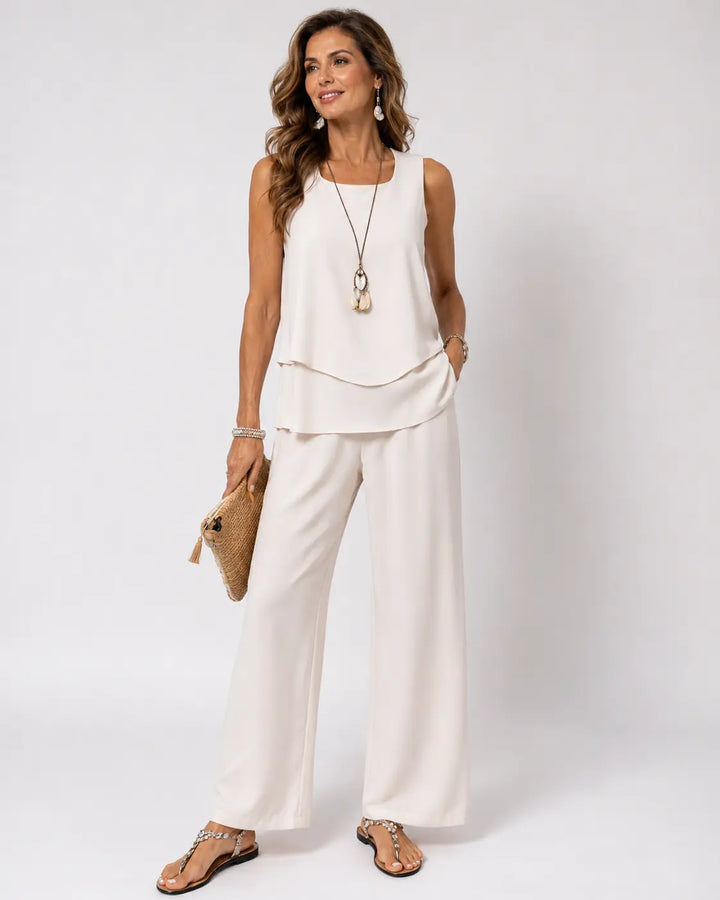 Leandra™ | Women's Layered Top &amp; Wide-Leg Pants Two-Piece Set