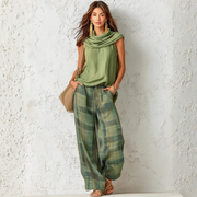 Sage Breeze tank top and loose-fitting checked trousers set