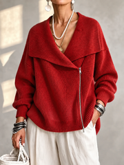 Josiane™ | Wide Collar Two-Way Zip Sweater