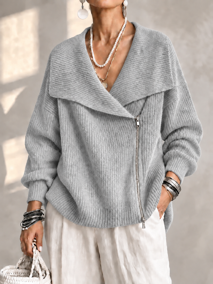Josiane™ | Wide Collar Two-Way Zip Sweater