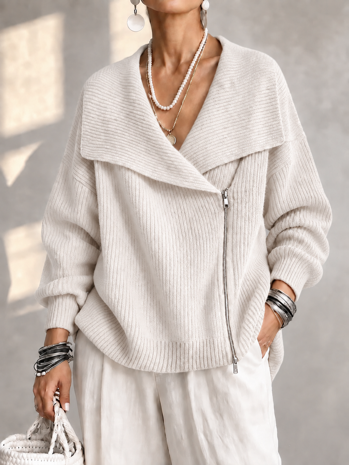 Josiane™ | Wide Collar Two-Way Zip Sweater