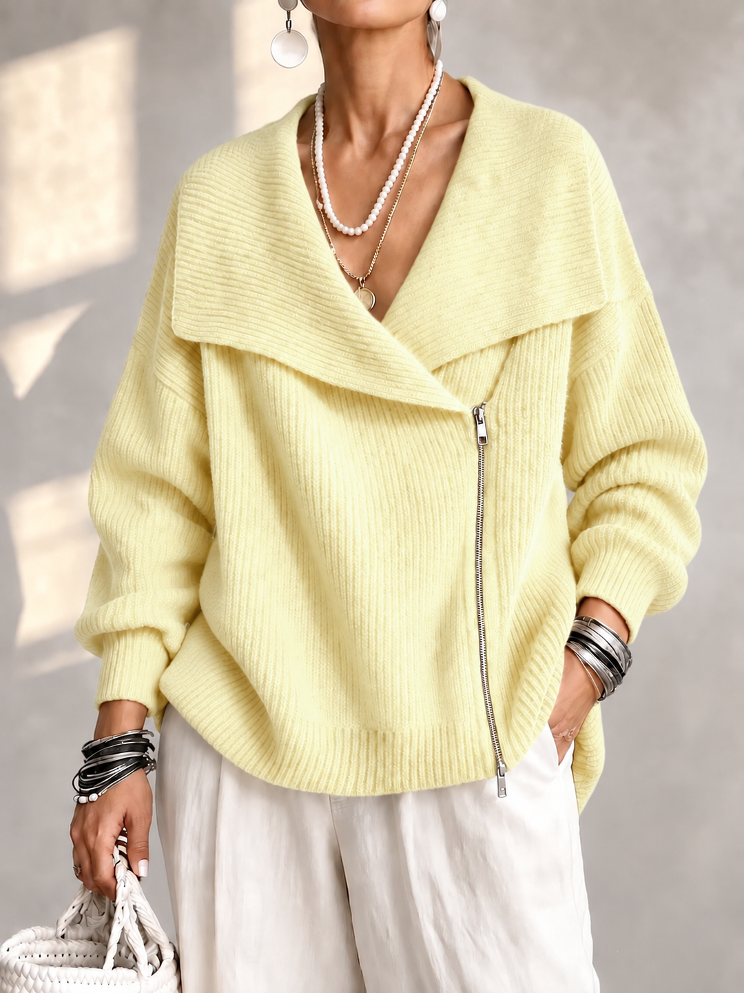 Josiane™ | Wide Collar Two-Way Zip Sweater