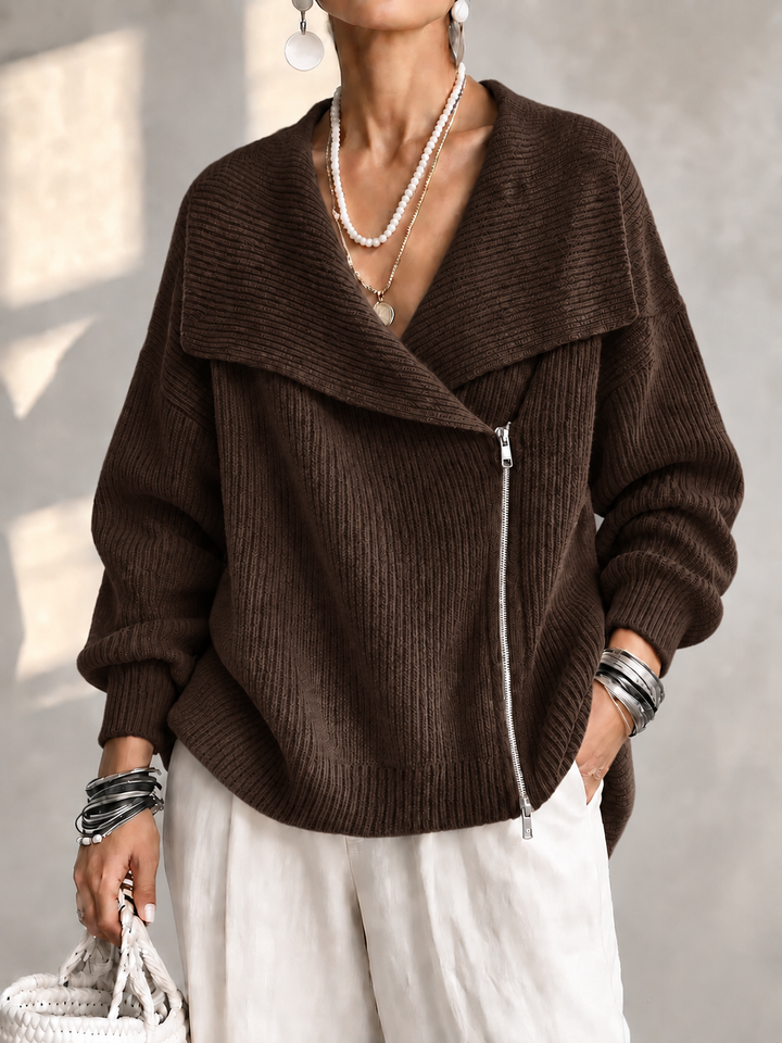 Josiane™ | Wide Collar Two-Way Zip Sweater
