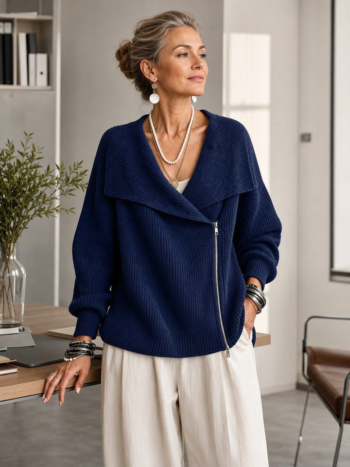 Josiane™ | Wide Collar Two-Way Zip Sweater