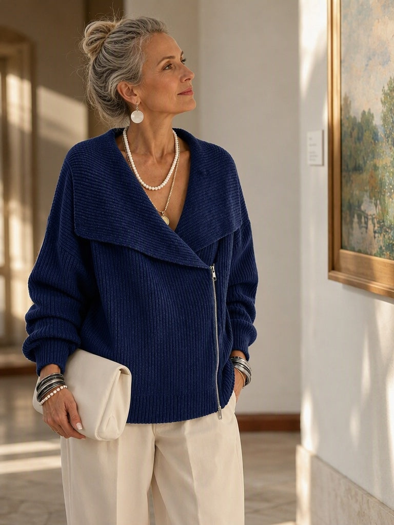 Josiane™ | Wide Collar Two-Way Zip Sweater