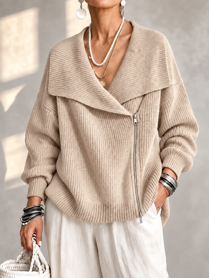 Josiane™ | Wide Collar Two-Way Zip Sweater