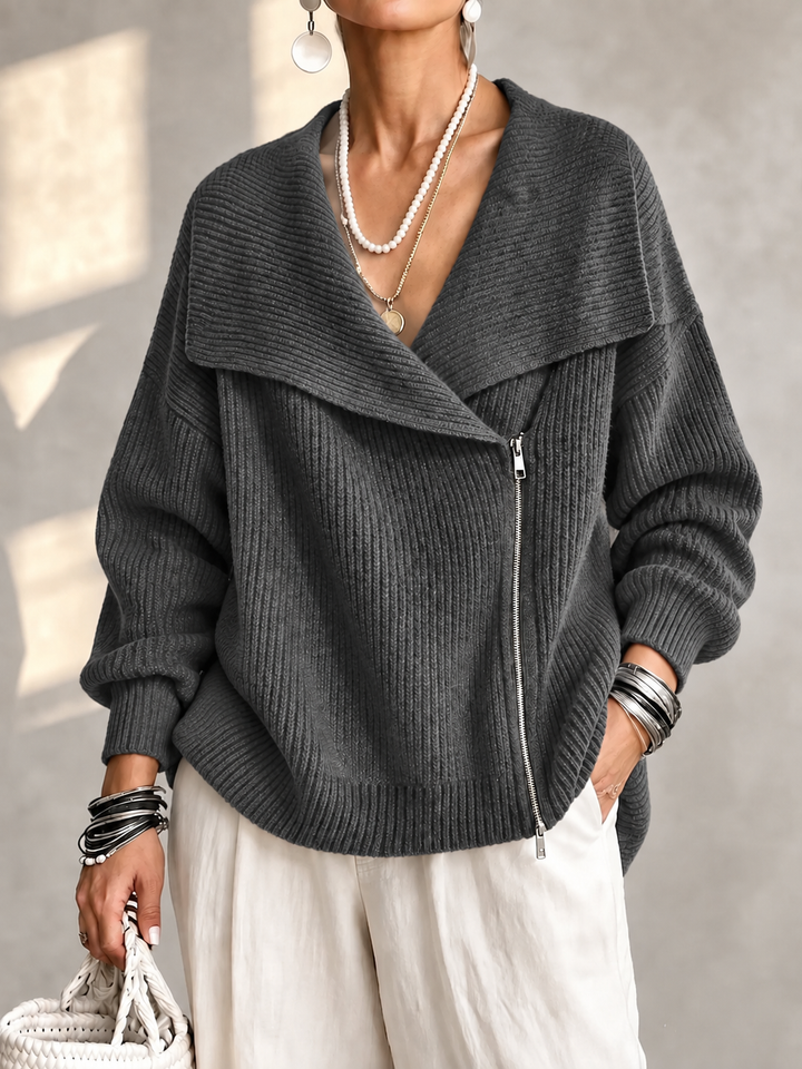 Josiane™ | Wide Collar Two-Way Zip Sweater