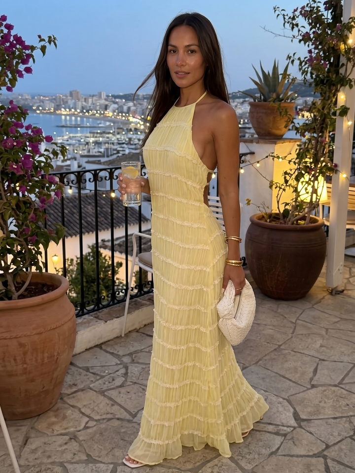 Angela™ | Women's Halter Tiered Maxi Dress