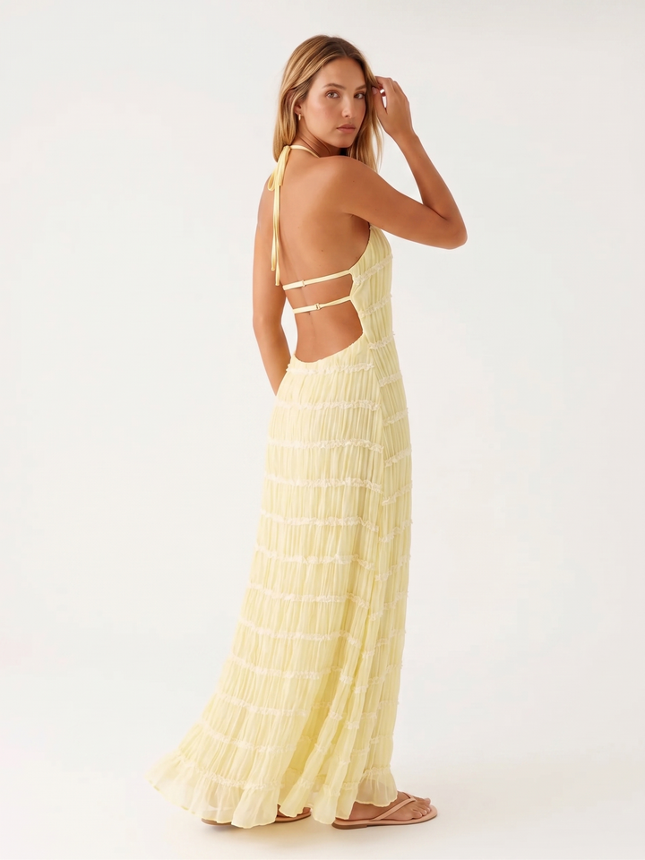 Angela™ | Women's Halter Tiered Maxi Dress