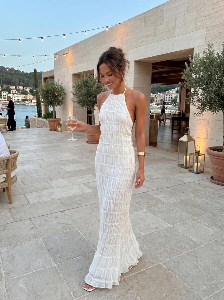 Angela™ | Women's Halter Tiered Maxi Dress