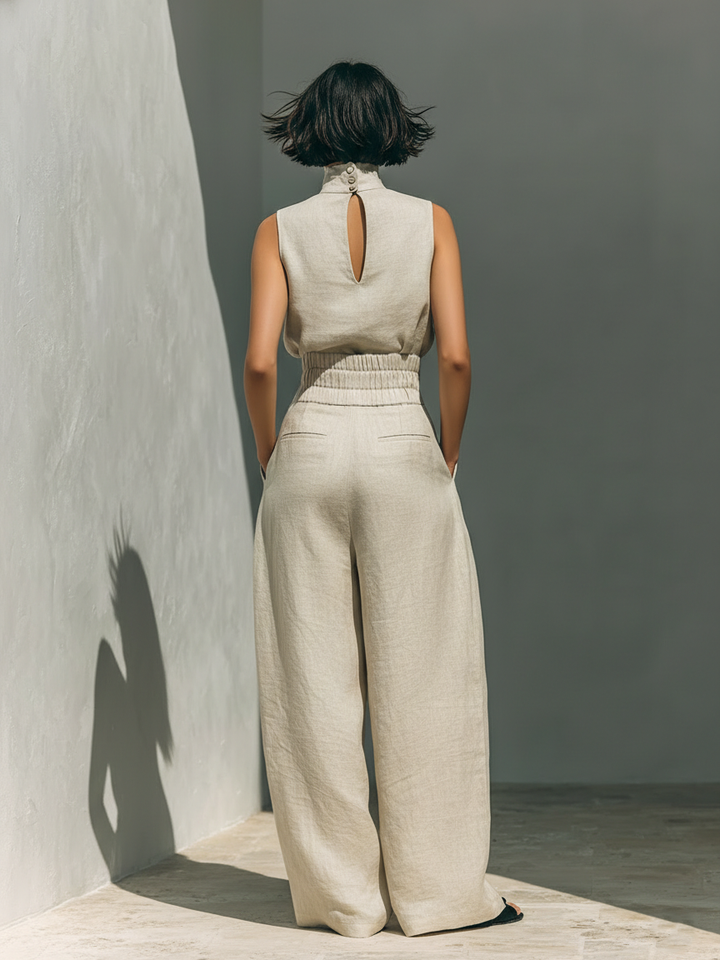 Venancia™ | Women's High-Neck Top &amp; Wide-Leg Pants Two-Piece Set