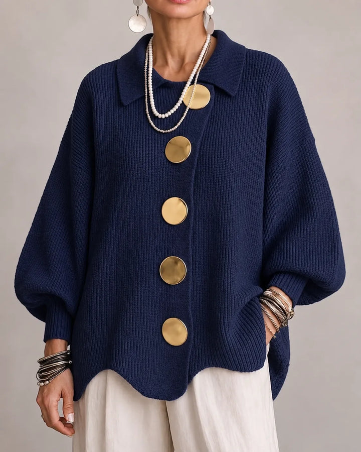 The Elara | Oversized Button Knit Cardigan – Navy