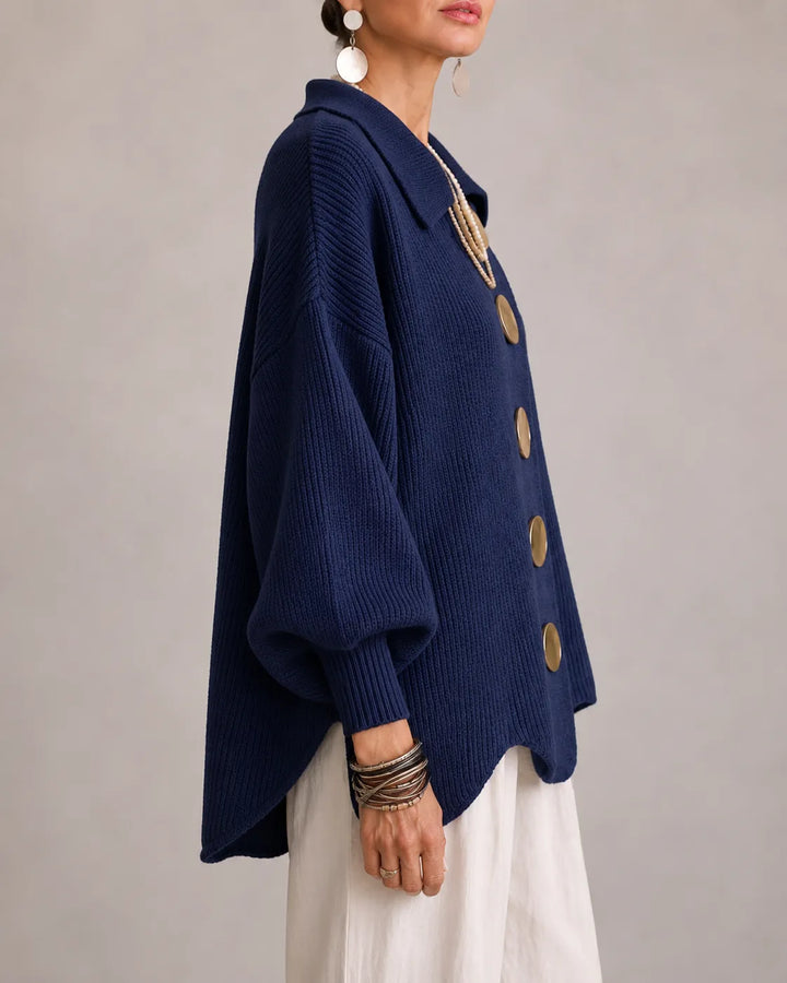 The Elara | Oversized Button Knit Cardigan – Navy