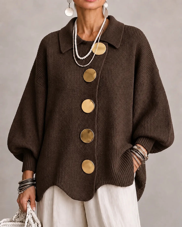 The Elara | Oversized Button Knit Cardigan – Brown