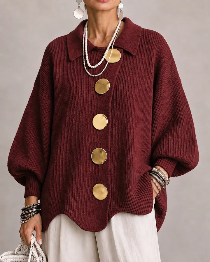 The Elara | Oversized Button Knit Cardigan – Burgundy