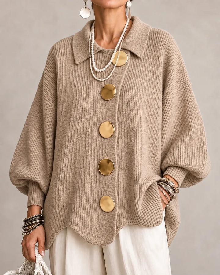 The Elara | Oversized Button Knit Cardigan – Beige