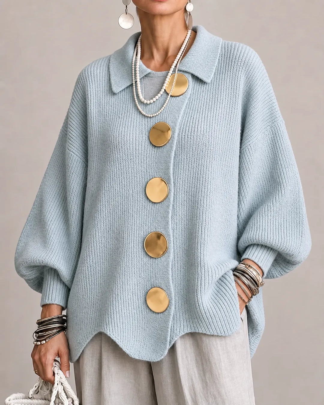 The Elara | Oversized Button Knit Cardigan – Light Blue