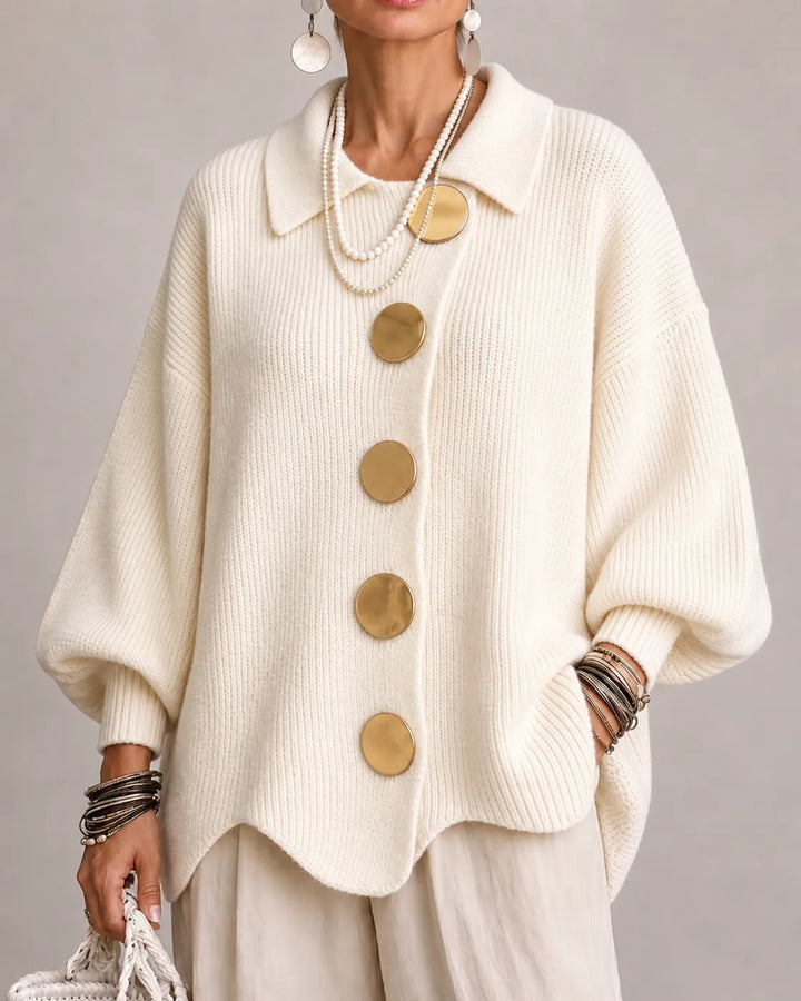 The Elara | Oversized Button Knit Cardigan – Ivory