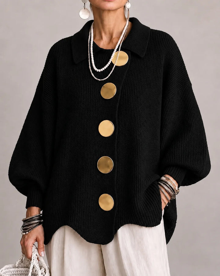 The Elara | Oversized Button Knit Cardigan – Black