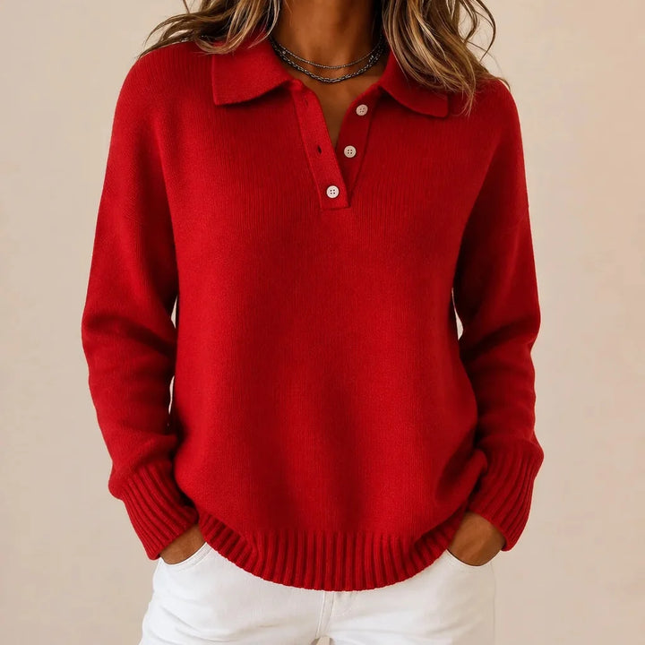 Vicky | Classic Button Sweater – Red
