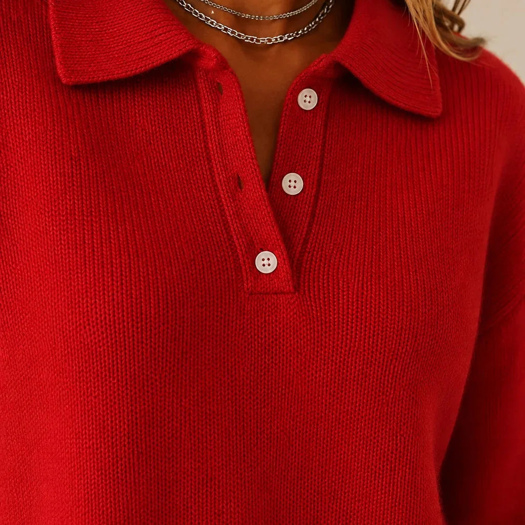 Vicky | Classic Button Sweater – Red