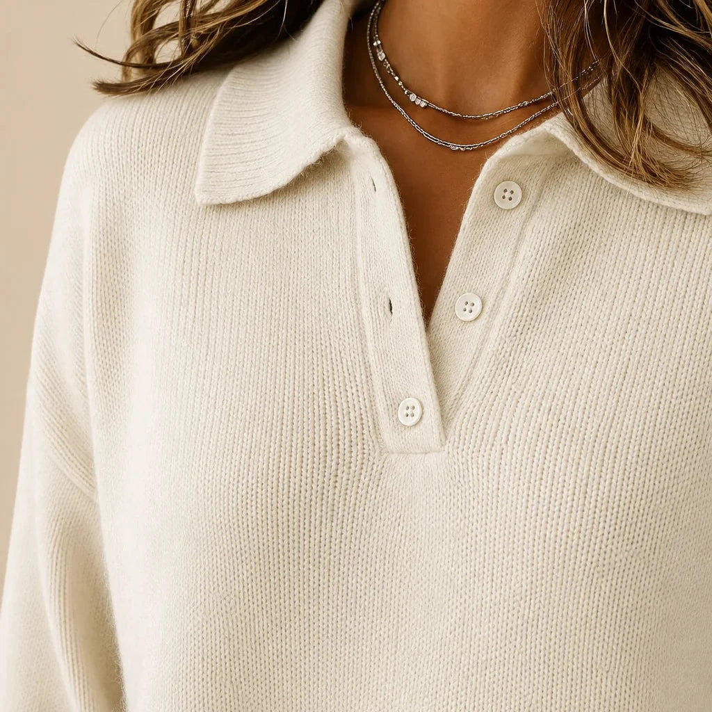 Vicky | Classic Button Sweater – Cream