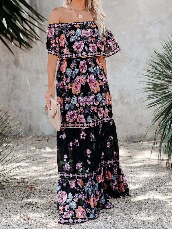 MEXI | Women's Off Shoulder Mexican Style Summer Dress | Maxi