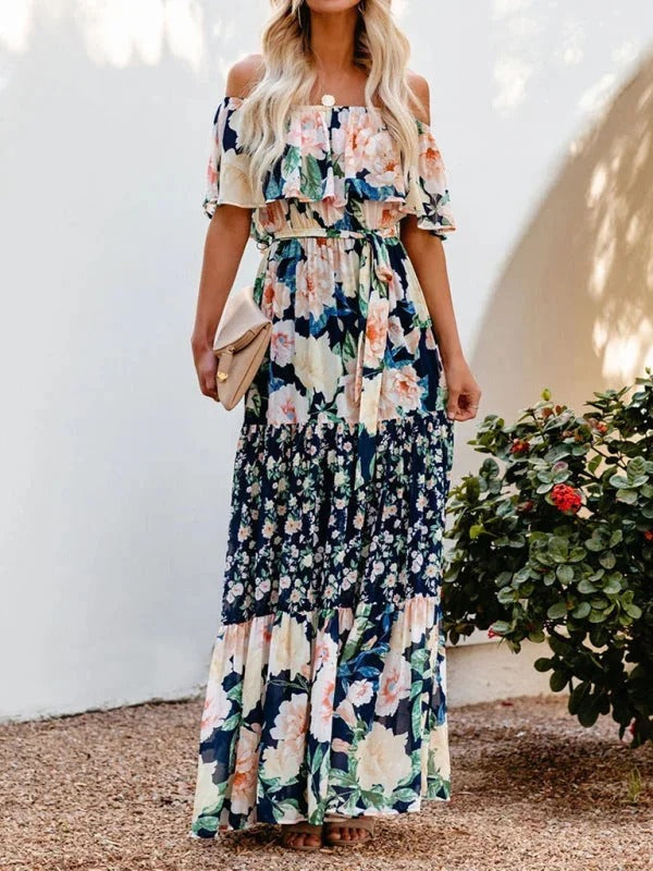 MEXI | Women's Off Shoulder Mexican Style Summer Dress | Maxi