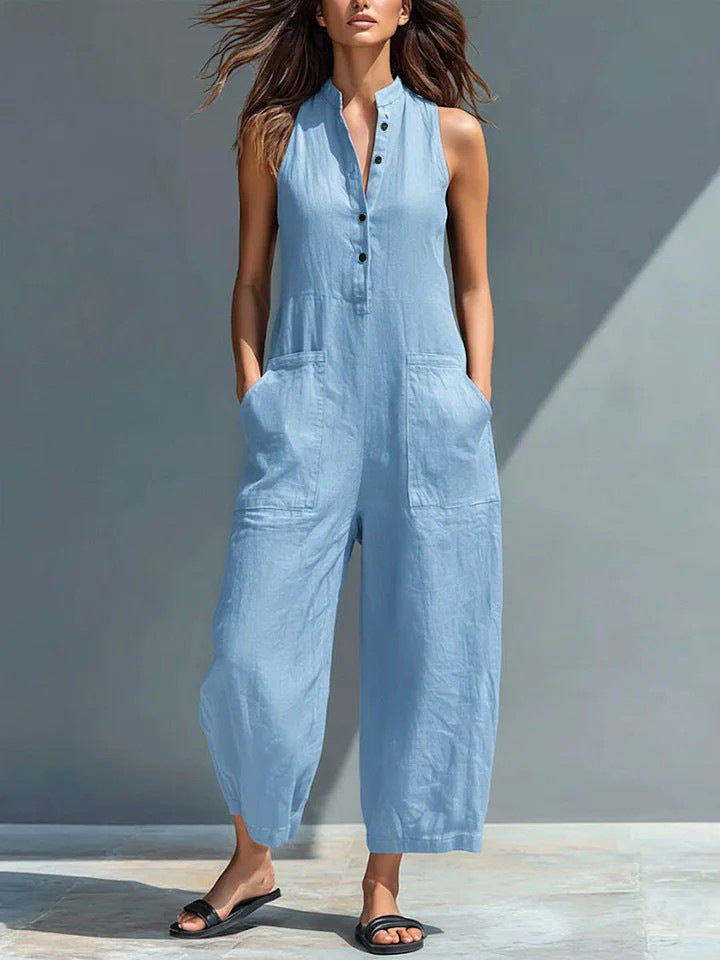 Cecelia™ | Women's Sleeveless Mandarin Collar Jumpsuit