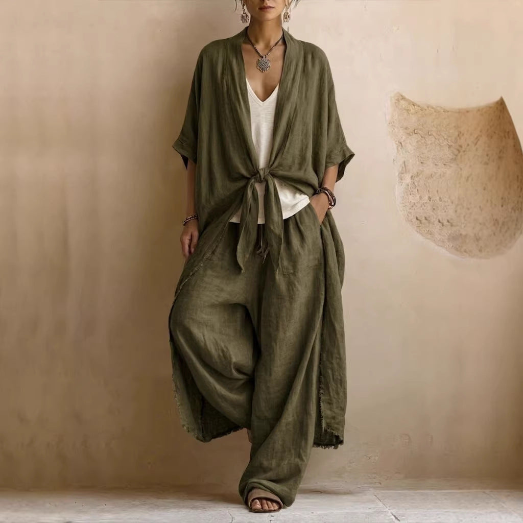 Oversized Kimono & Wide-Leg Trousers Two-Piece Set