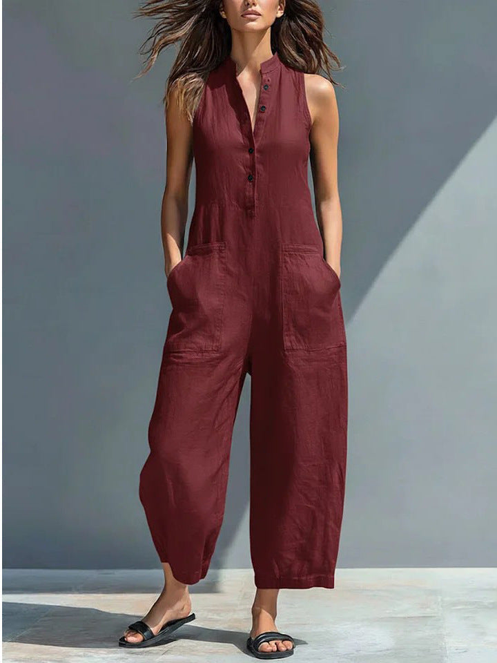 Cecelia™ | Women's Sleeveless Mandarin Collar Jumpsuit