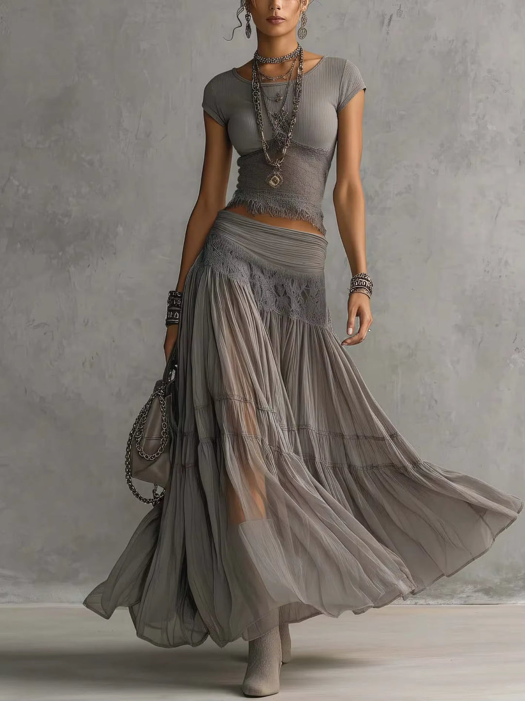 Eloise™ | Lace & Pleated Maxi Set