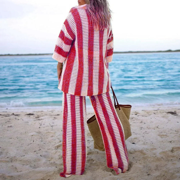 Zenaida™ | Women's Striped Kimono &amp; Wide-Leg Pants Two-Piece Set