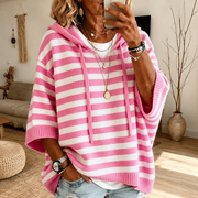 Emilie – Pink Striped Poncho Sweater