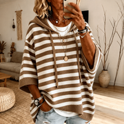 Mathilde – Taupe Striped Poncho Sweater
