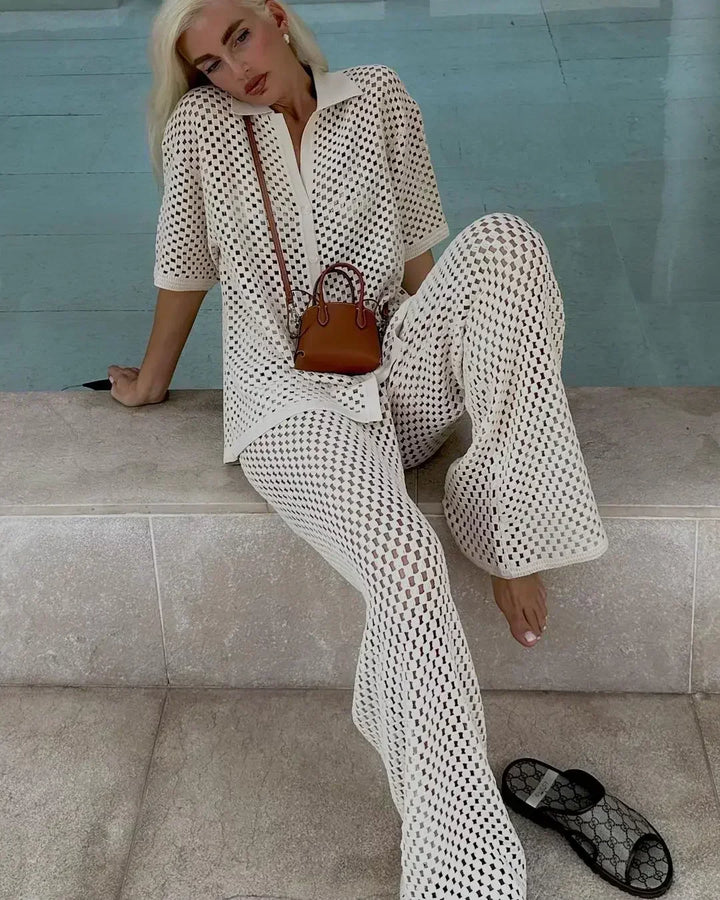 Zenaida™ | Women's Striped Kimono &amp; Wide-Leg Pants Two-Piece Set