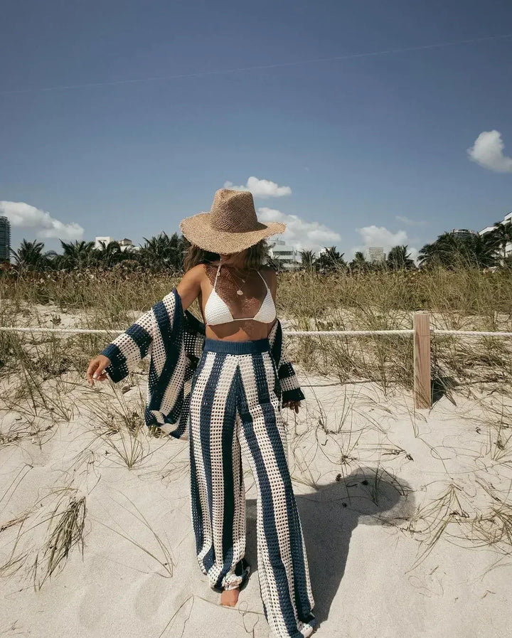 Zenaida™ | Women's Striped Kimono &amp; Wide-Leg Pants Two-Piece Set