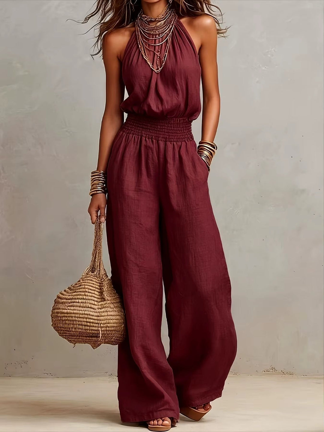 Camille™ | Effortless Halter Wide-Leg Jumpsuit