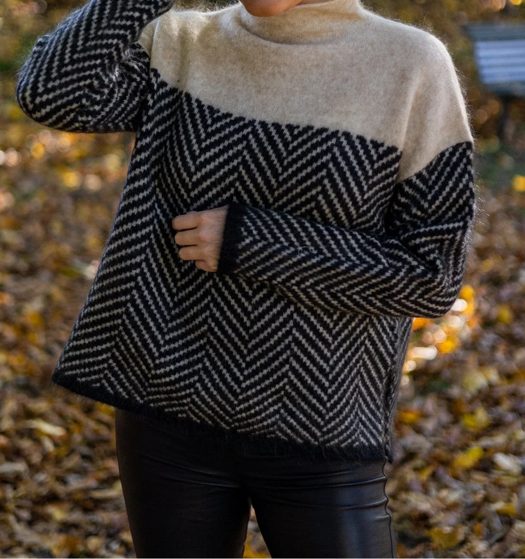 Halle | Chevron Funnel-Neck Sweater