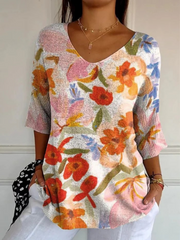Emmeline | Painterly Floral V-Neck Tunic