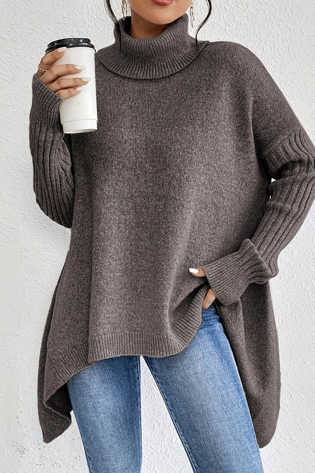 Oversized Turtleneck Knit Sweater