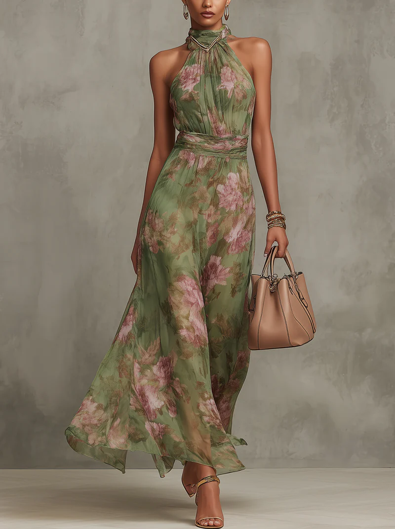 Livia™ | Women's Floral Halter Maxi Dress