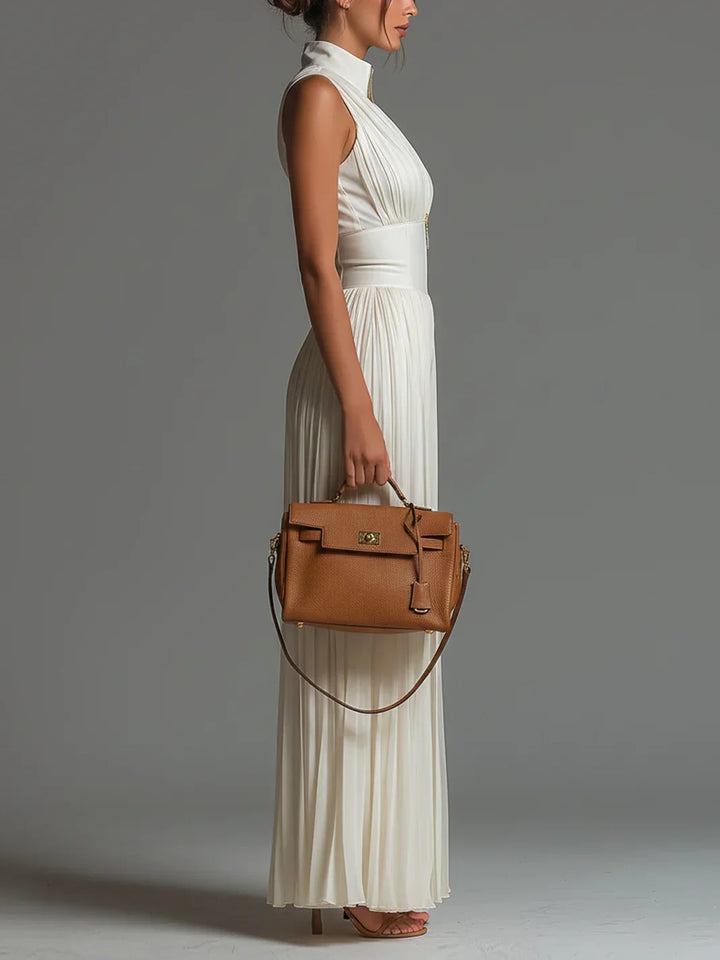 Vittoria · Black Jumpsuit with V-Neck, Sleeveless Design, Zip, Pleated Waist and Wide-Leg Trousers