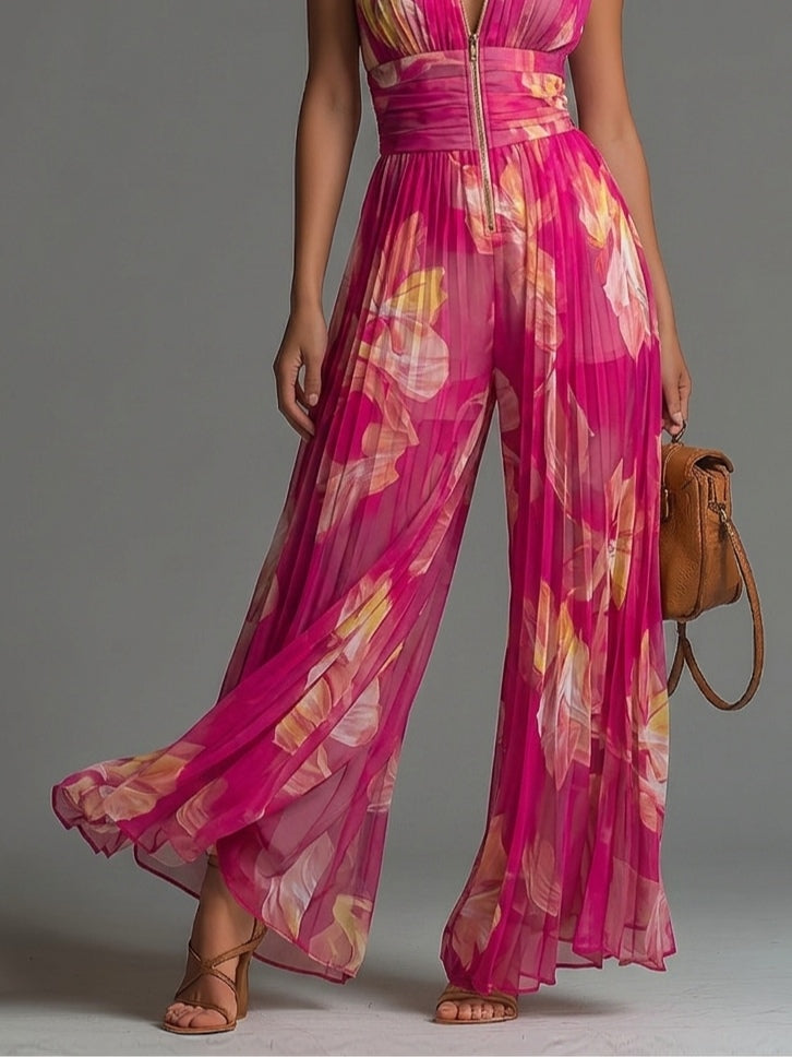 Fleur | Floral Pleated Jumpsuit