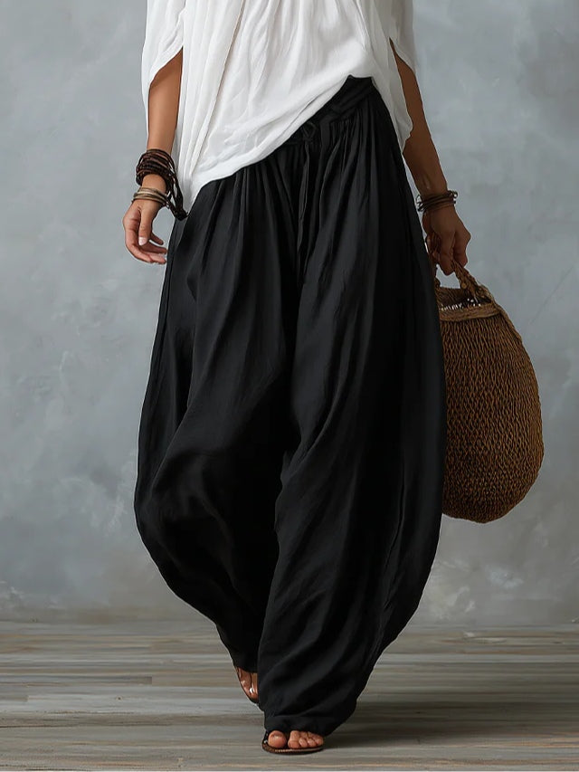 White Off-Shoulder Top and Lantern-Style Flared Trousers