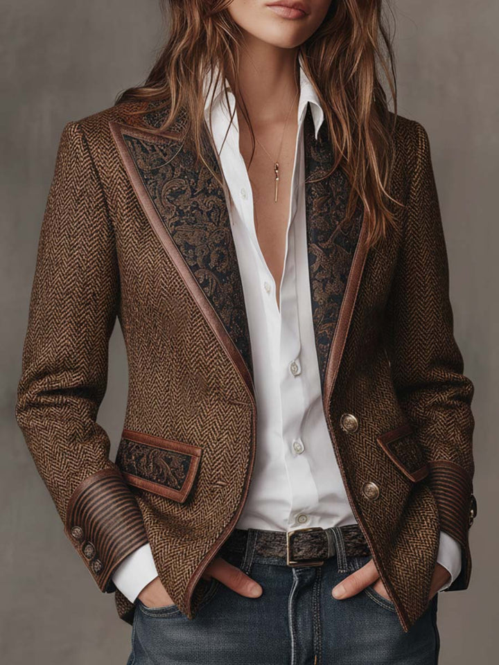 Marguerite | Printed Herringbone Panel Blazer