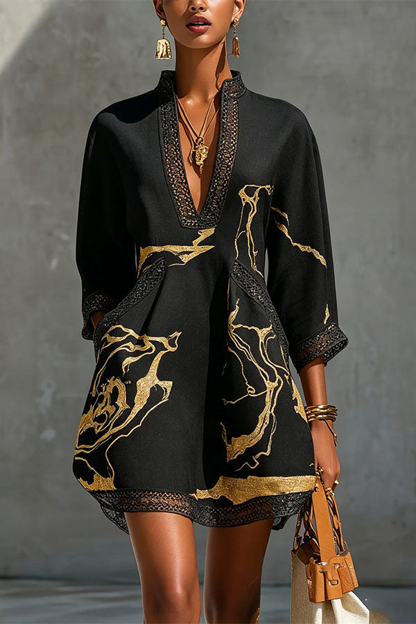 Pirella | Gold Marble-Effect Tunic Dress