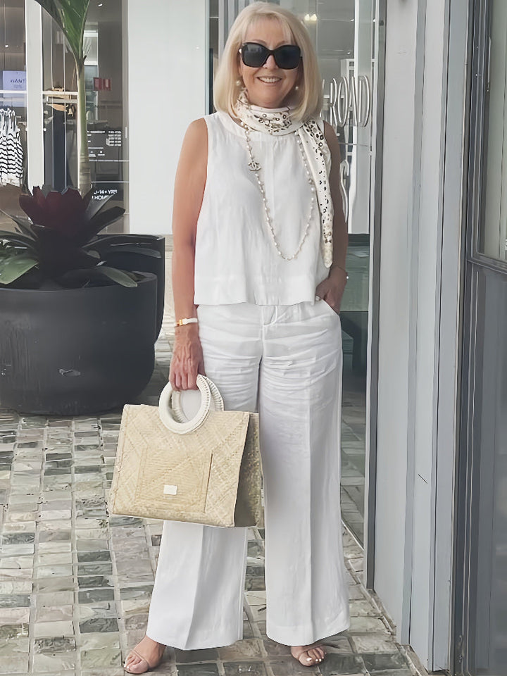Trinidad™ | Women's Lace Detail Blouse &amp; Wide-Leg Pants Two-Piece Set